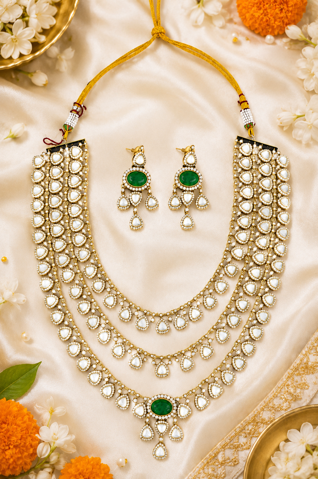 Emerald Royale Five Layer Polki Necklace Set