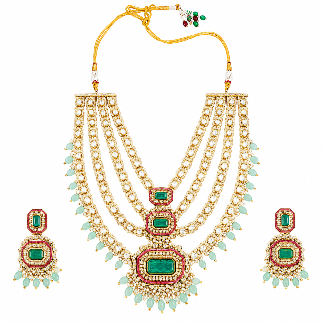 Royal Emerald Multi Layer Kundan Bridal Necklace Set