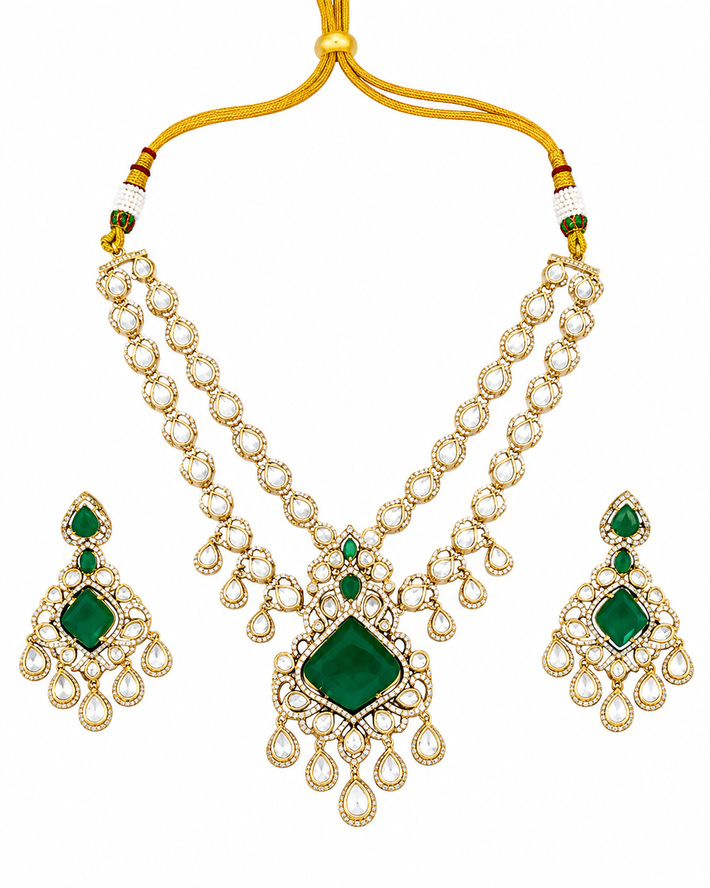 Emerald Grace Polki Pendant Necklace Set