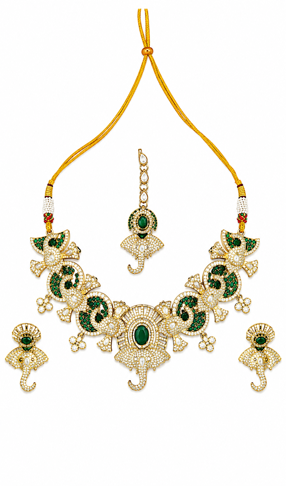 Emerald Ganesha Temple Necklace Set