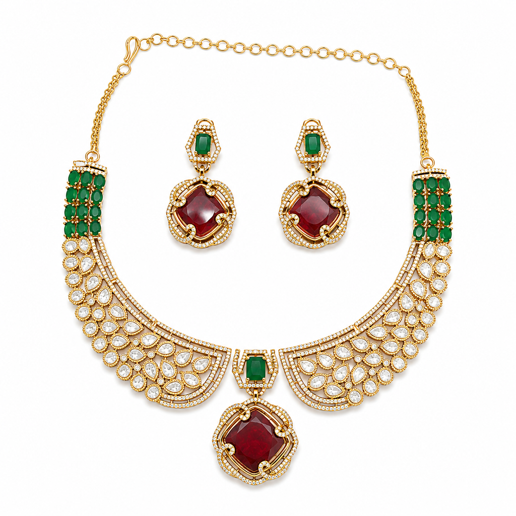 Ruby Emerald Luxe Statement Necklace Set