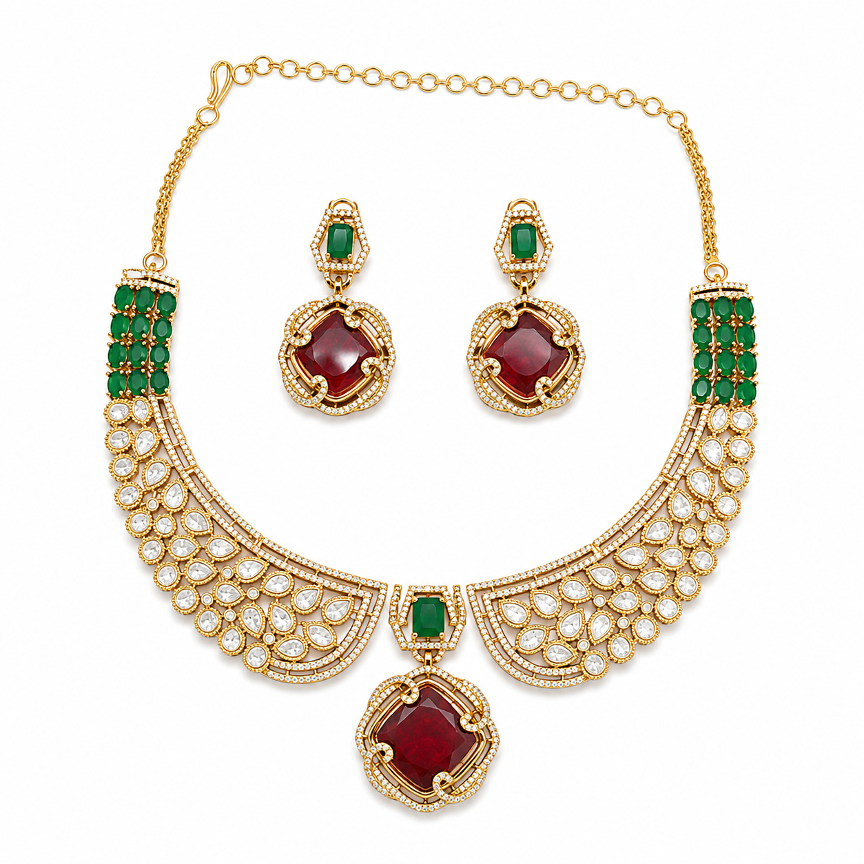 Ruby Emerald Luxe Statement Necklace Set