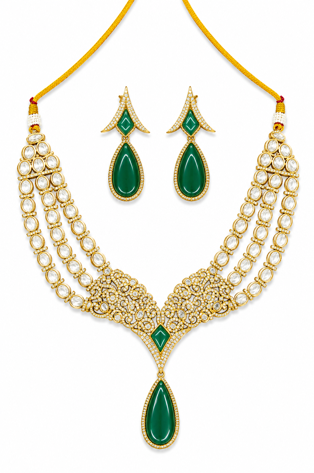 Emerald Elegance Kundan Necklace Set