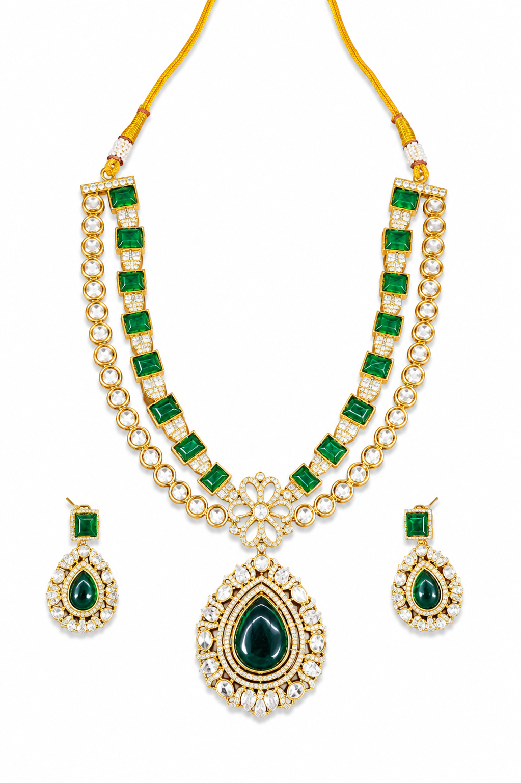 Emerald Blossom Pendant Necklace Set