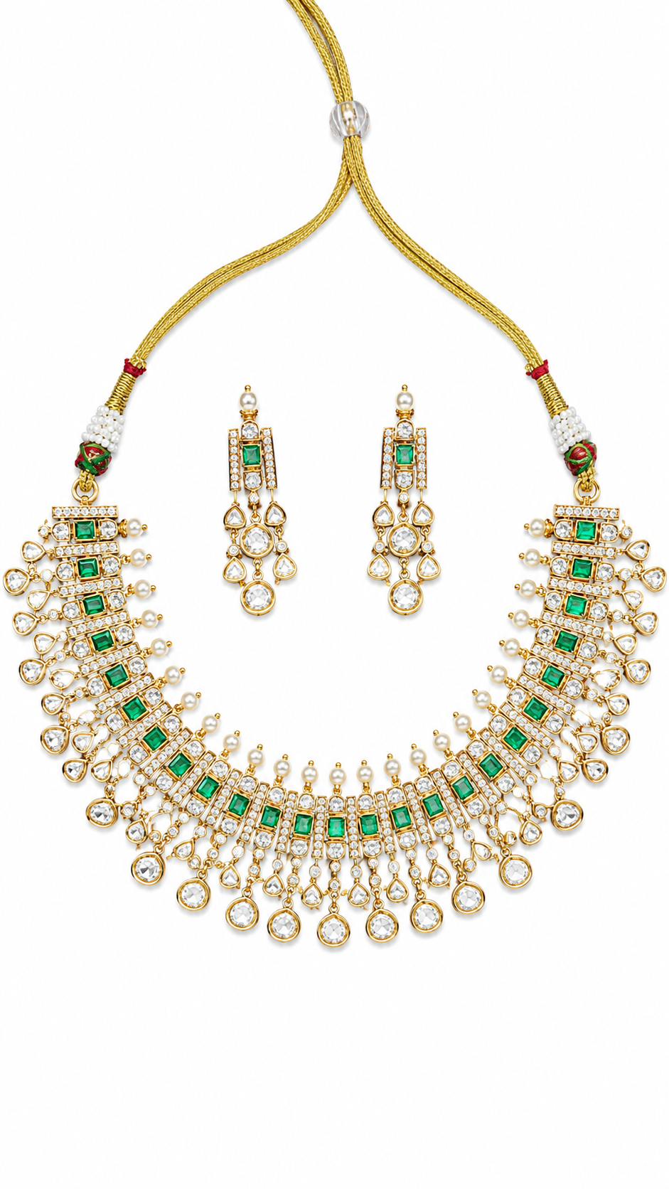 Emerald Pearl Fringe Choker Set