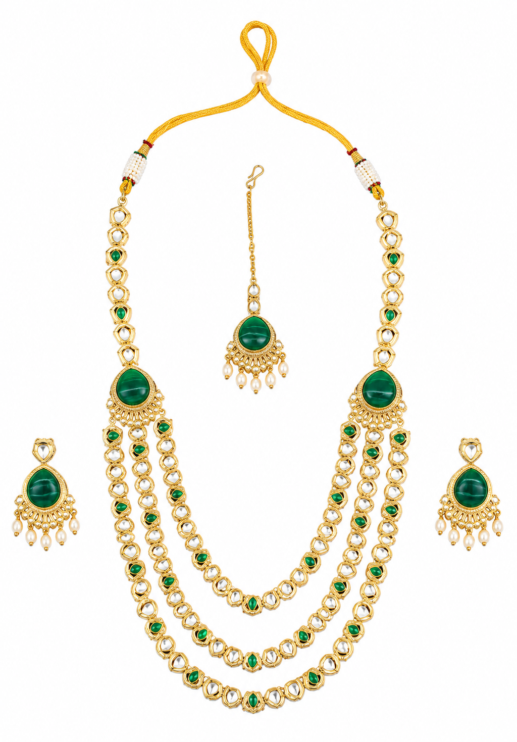 Emerald Grace Three Layer Kundan Necklace Set