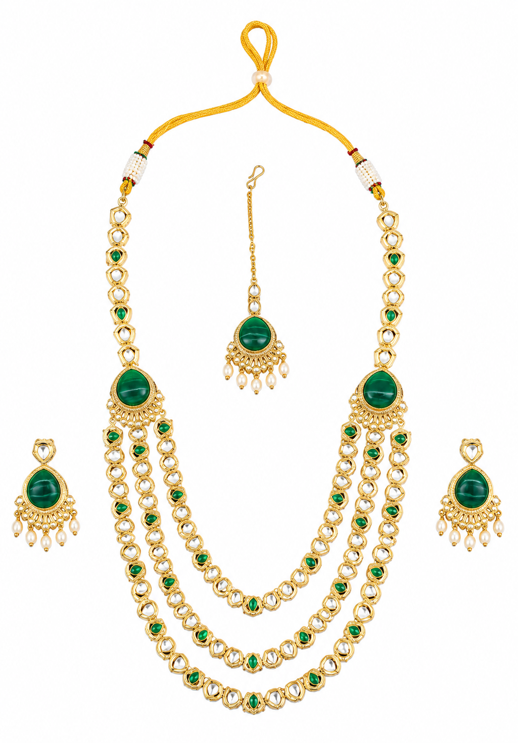 Emerald Grace Three Layer Kundan Necklace Set