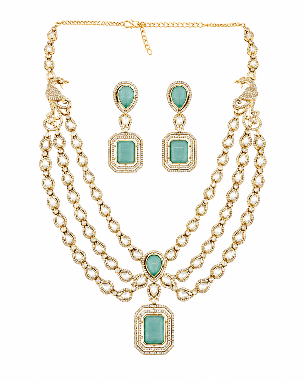 Peacock Elegance Aqua Stone Necklace Set