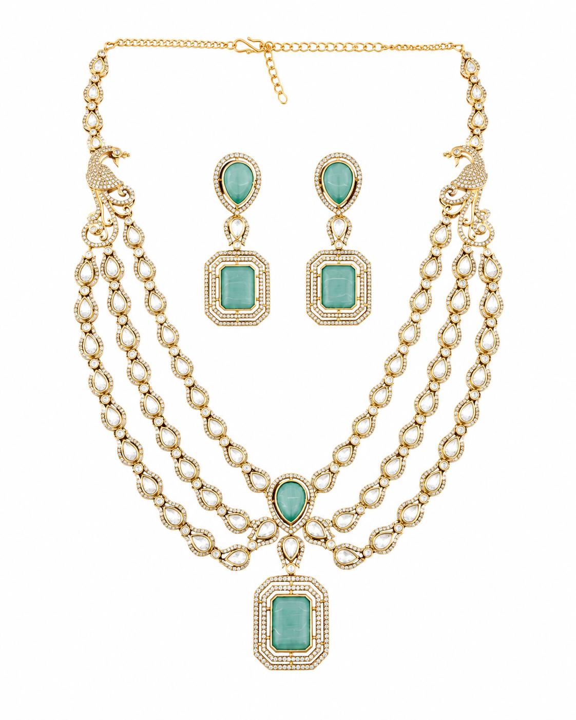 Peacock Elegance Aqua Stone Necklace Set