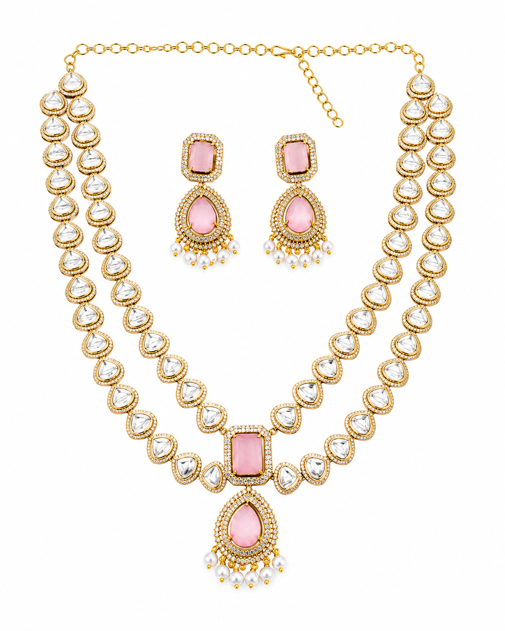 Blush Royale Polki Pendant Necklace Set