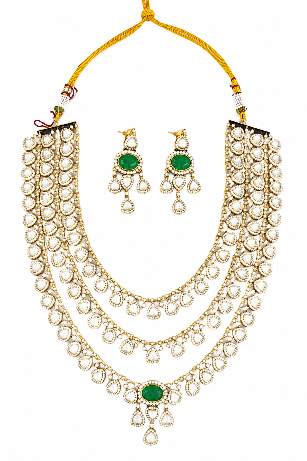 Emerald Royale Five Layer Polki Necklace Set