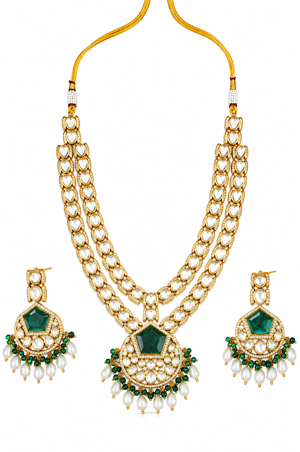 Emerald Heritage Double Layer Polki Necklace Set
