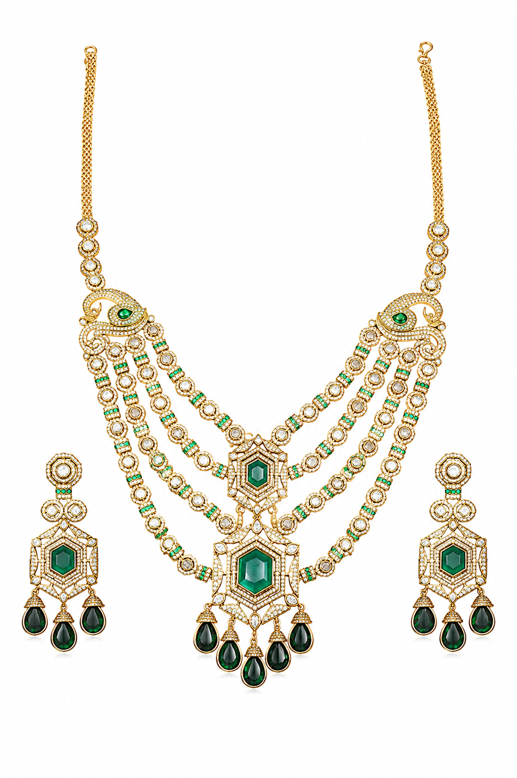 Peacock Majesty Layered Emerald Necklace Set