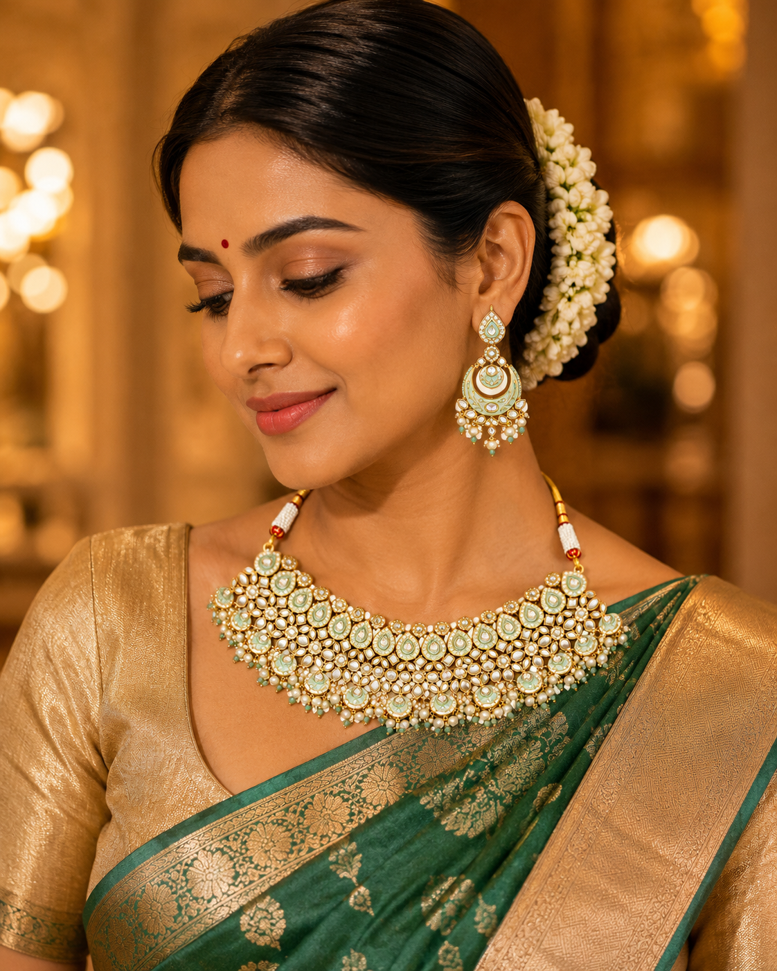 Mint Enamel Polki Bridal Choker Set