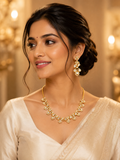 Zaria Leaf Cascade Polki Necklace Set with Matching Earrings