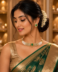 Emerald Pearl Choker Necklace Set