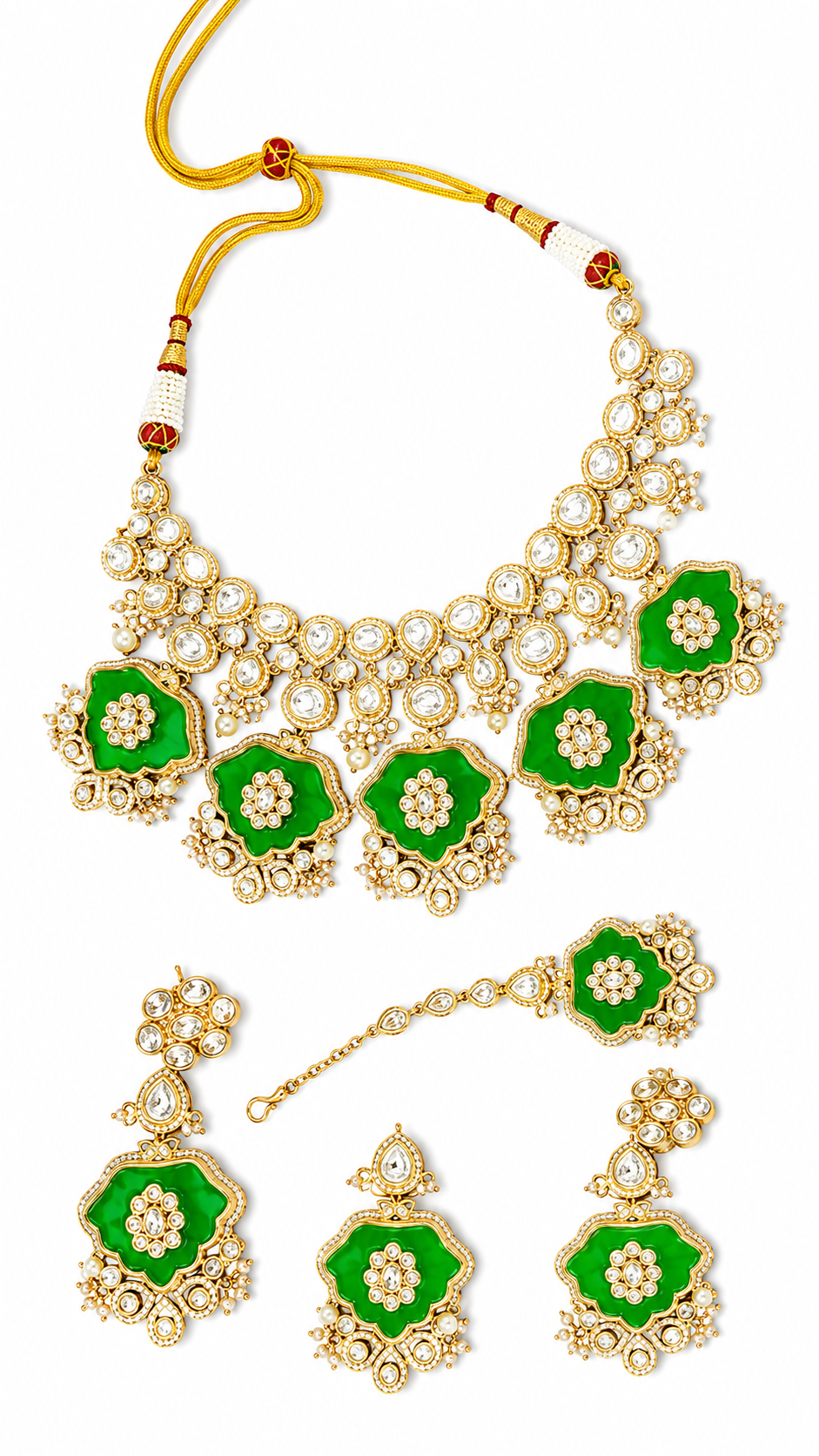 Emerald Floral Polki Bridal Necklace Set