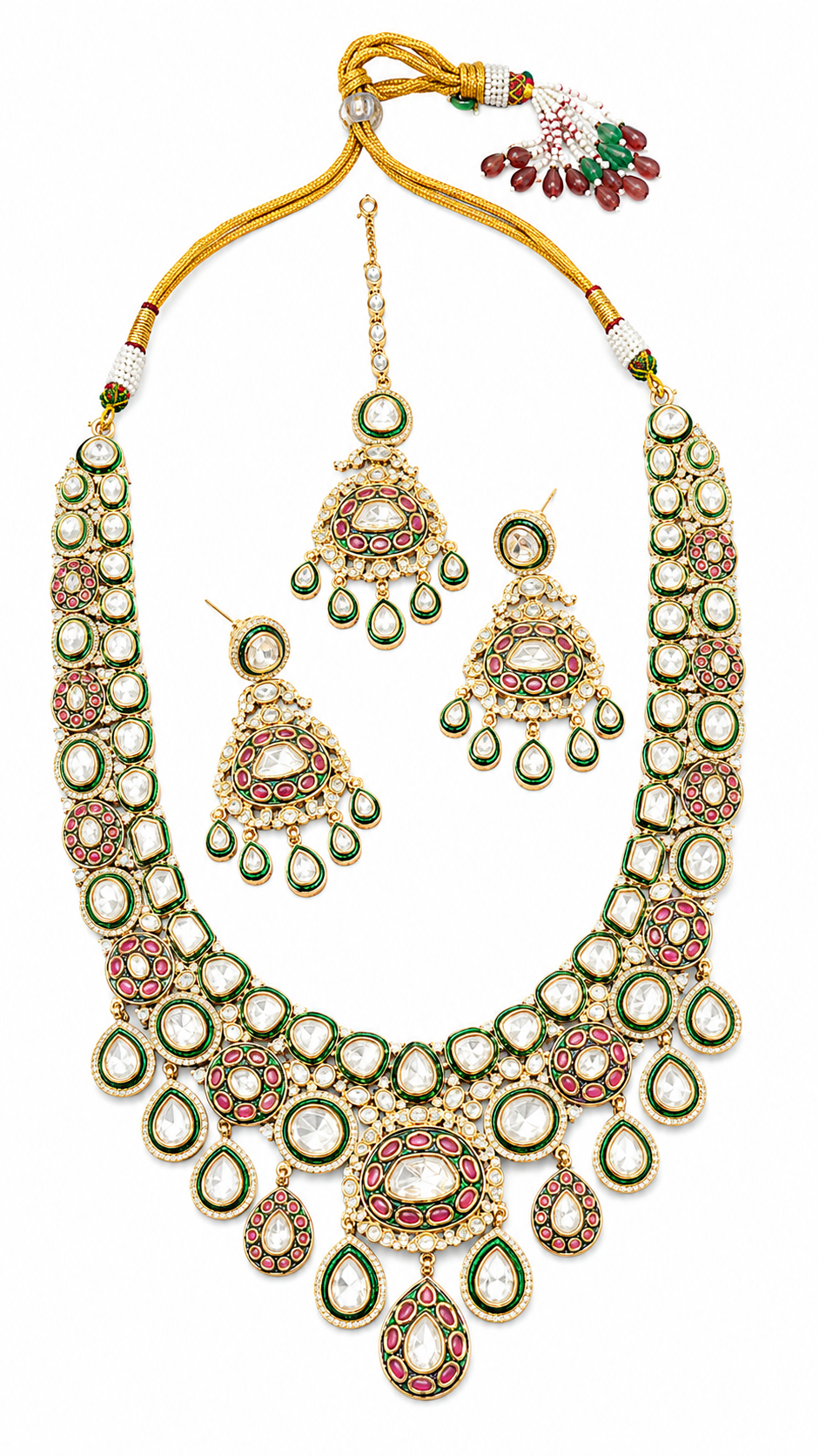 Heritage Green Ruby Polki Bridal Necklace Set