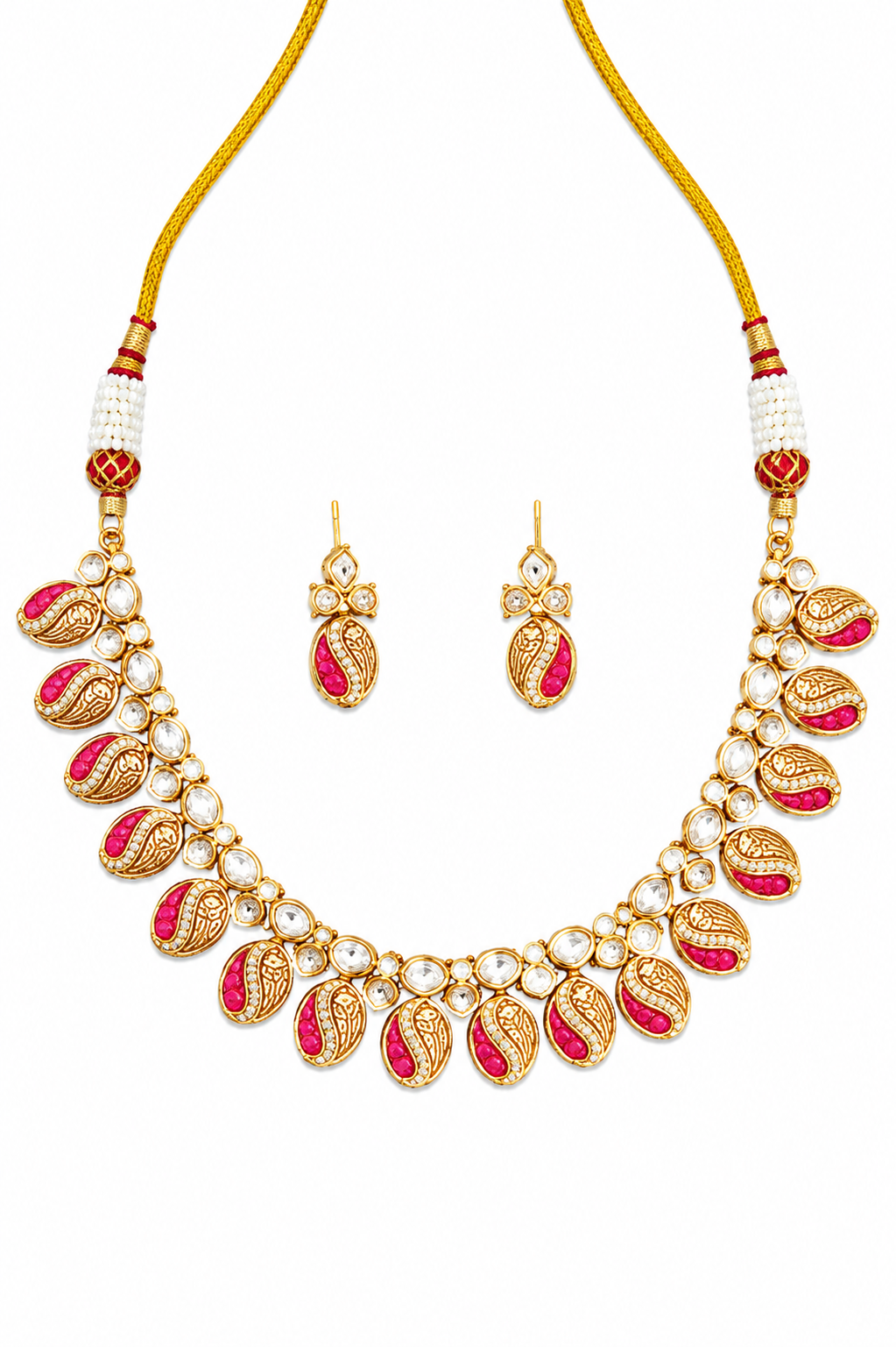 Pink Paisley Designer Necklace Set