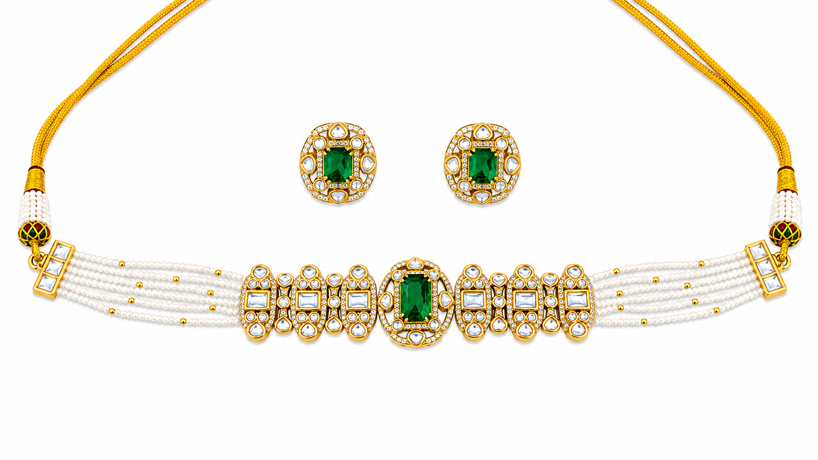 Emerald Pearl Choker Necklace Set