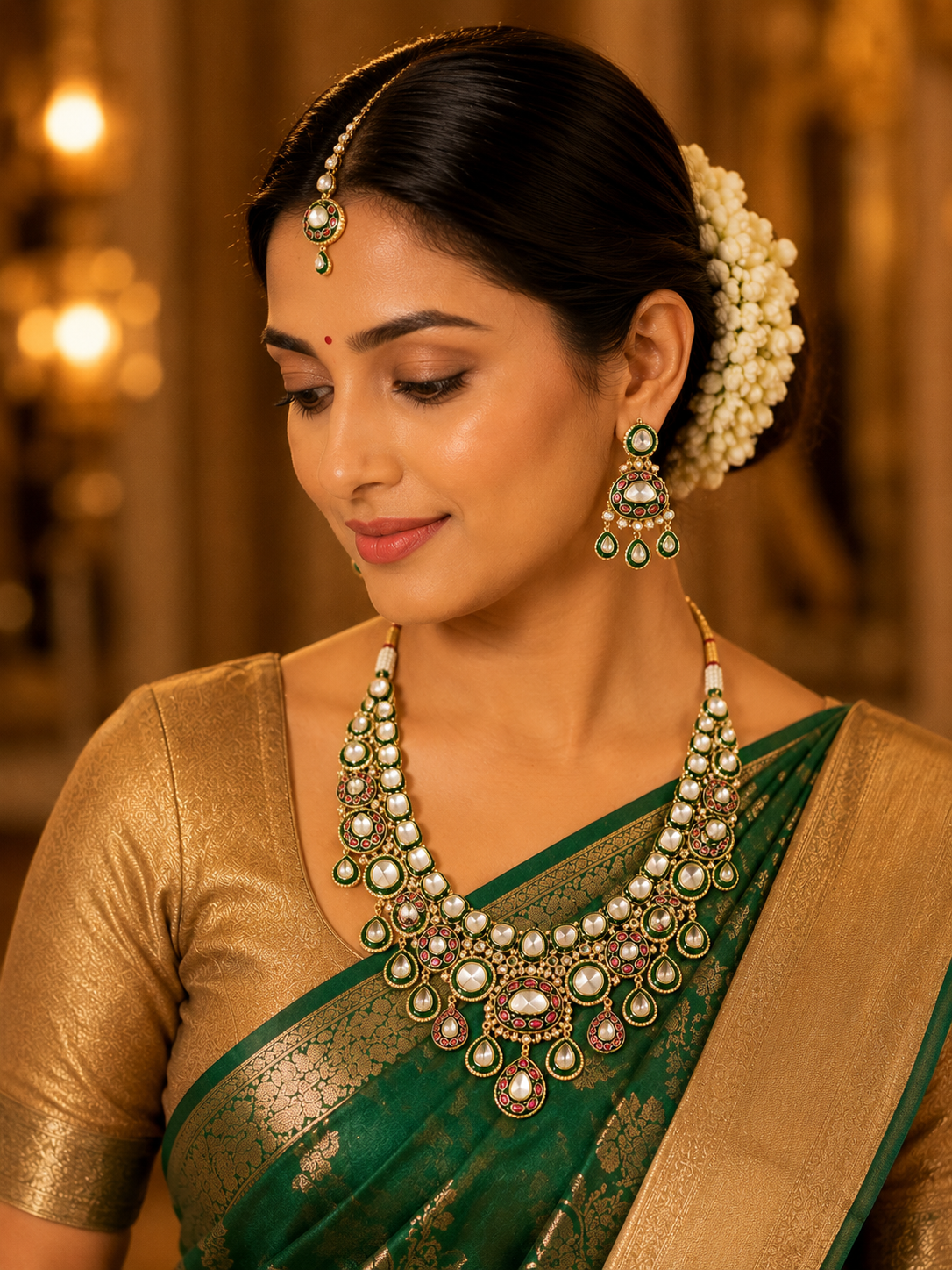 Heritage Green Ruby Polki Bridal Necklace Set