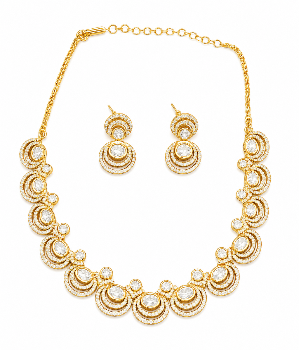 Noor Halo Polki Necklace Set with Matching Earrings
