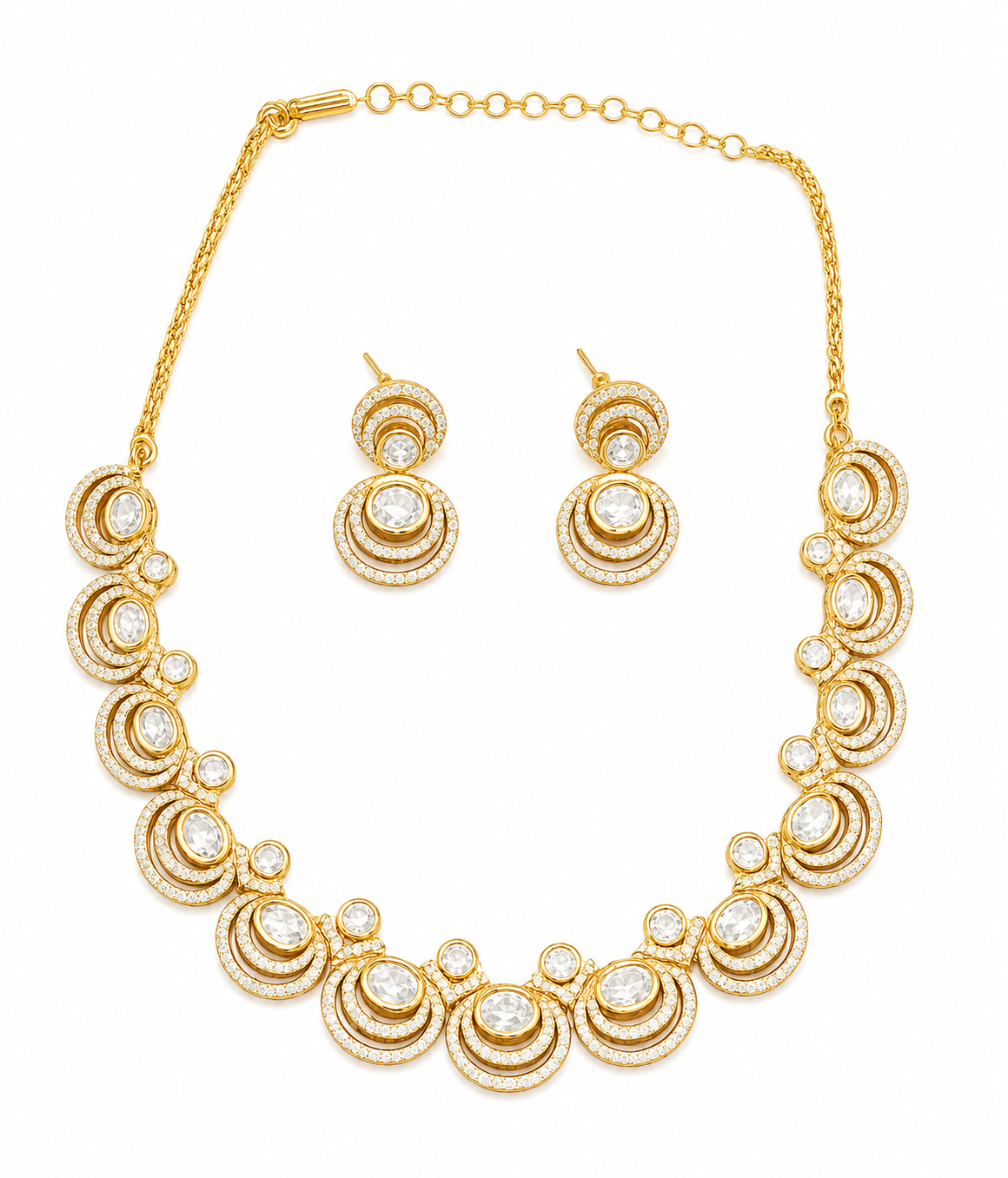 Noor Halo Polki Necklace Set with Matching Earrings