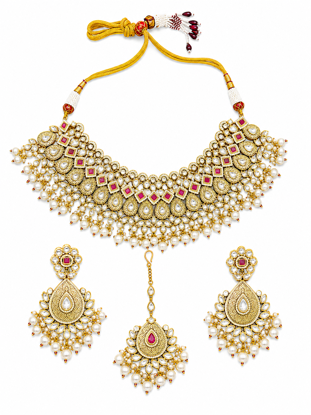 Rajwadi Ruby Polki Bridal Choker Set