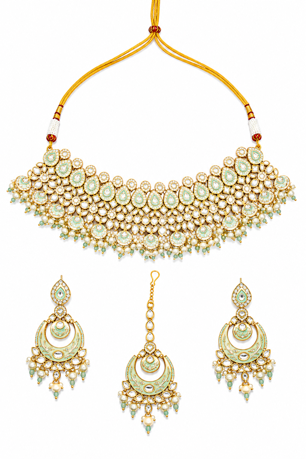 Mint Enamel Polki Bridal Choker Set