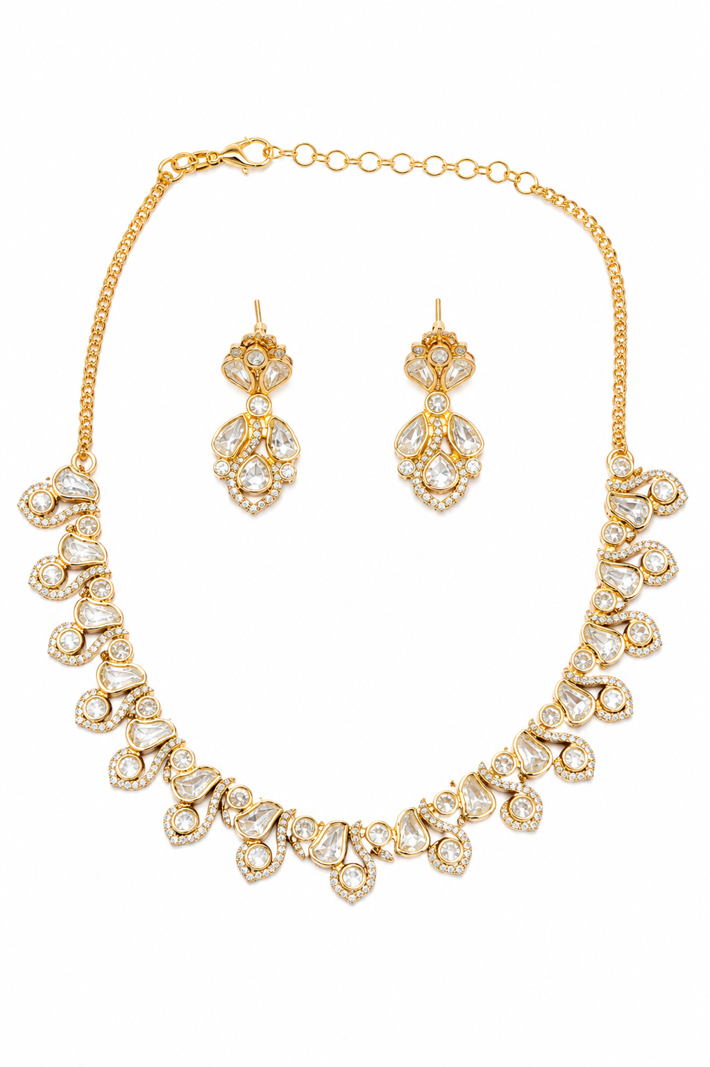 Zaria Leaf Cascade Polki Necklace Set with Matching Earrings