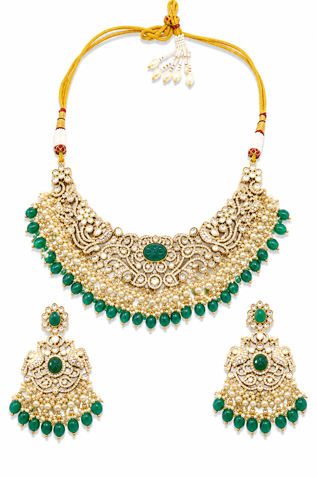 Emerald Pearl Polki Bridal Choker Set