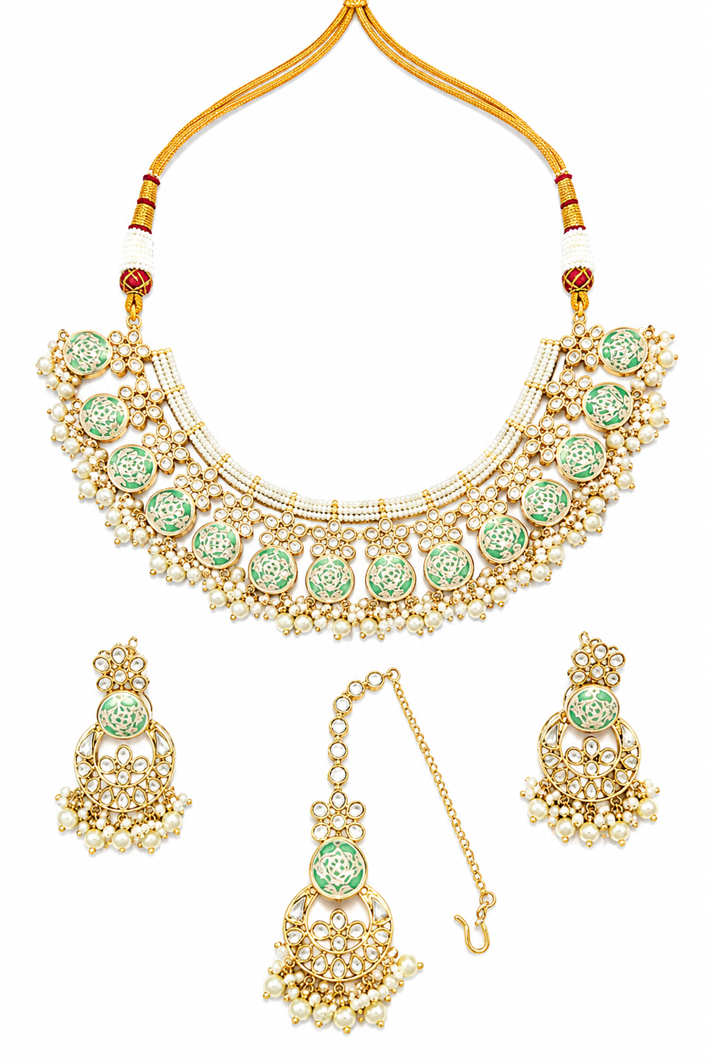Mint Meenakari Pearl Choker Set