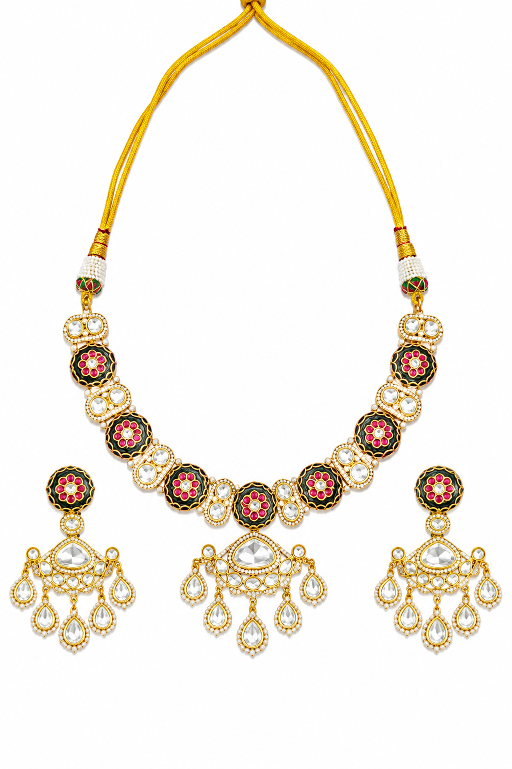 Black Floral Kundan Necklace Set