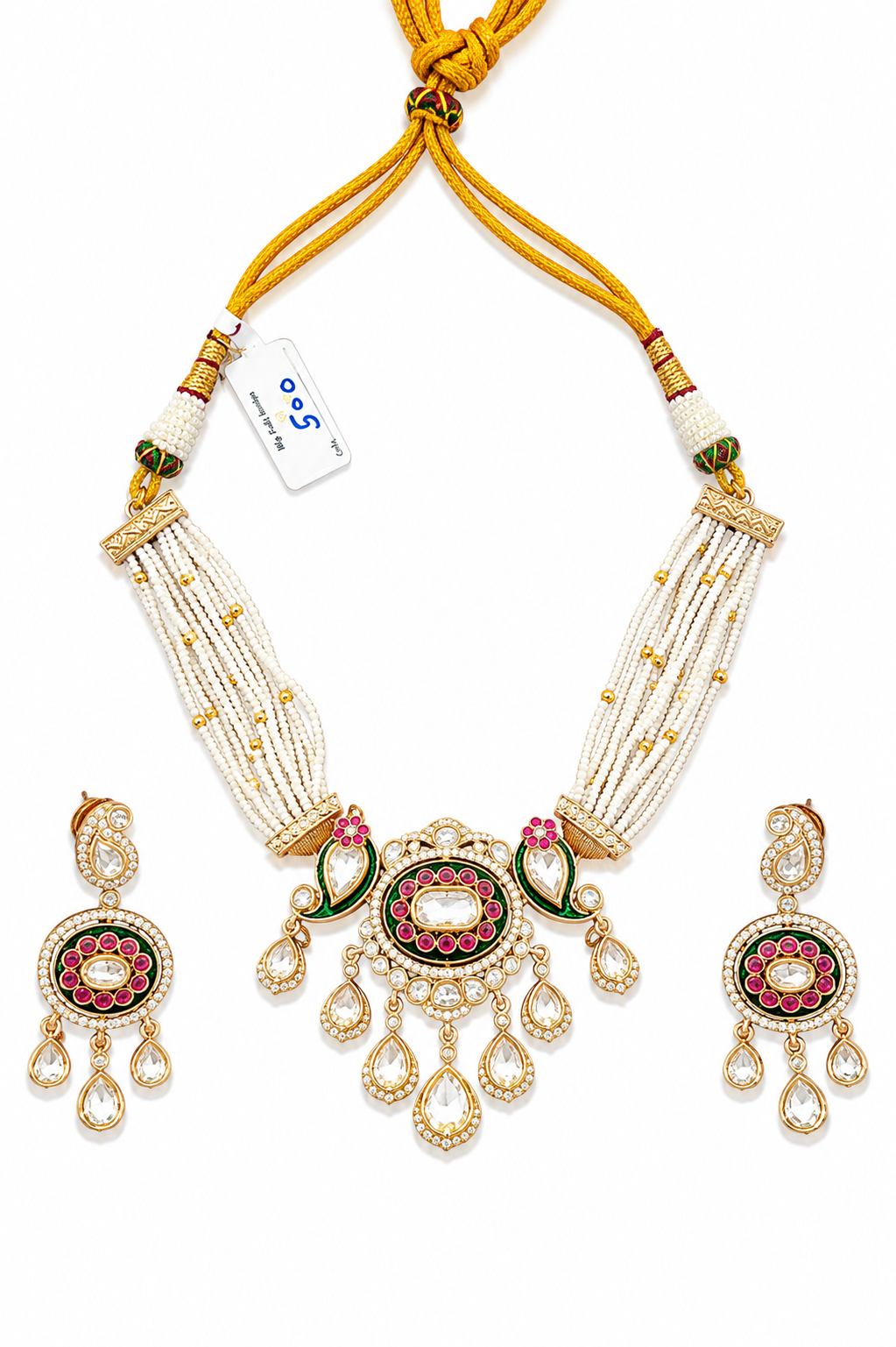Pearl Strand Polki Pendant Set