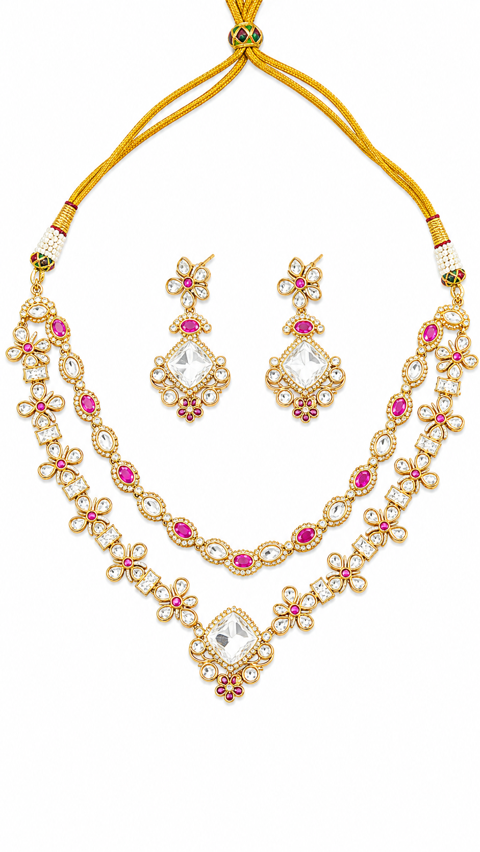 Floral Ruby Crystal Necklace Set
