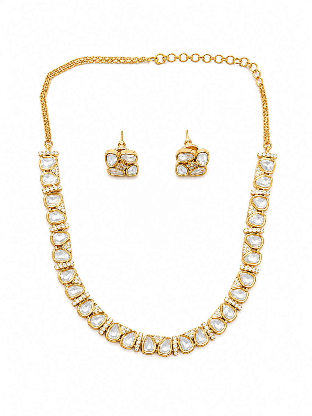 Meher Classic Polki Necklace Set with Stud Earrings