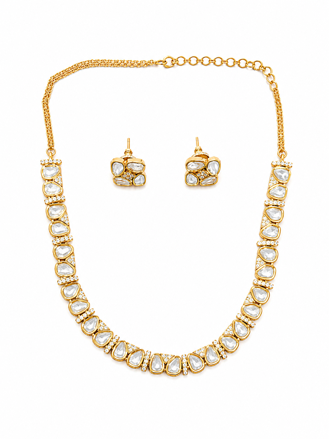 Meher Classic Polki Necklace Set with Stud Earrings