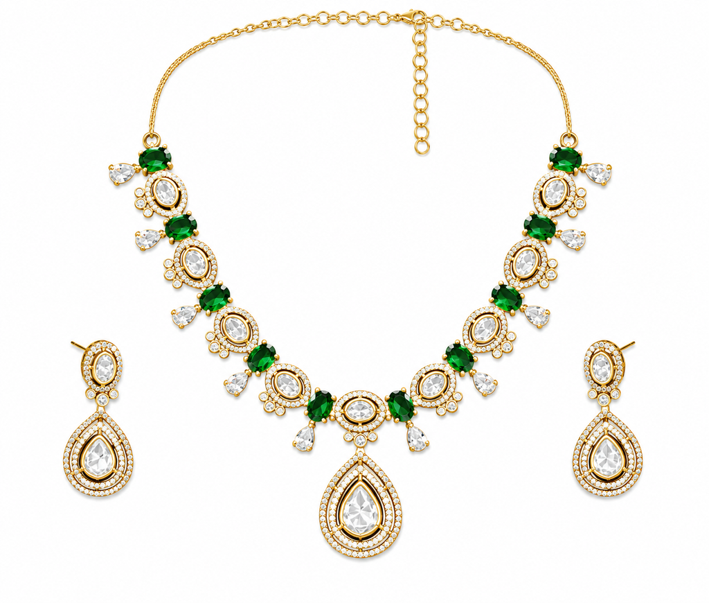 Emerald Crystal Drop Necklace Set