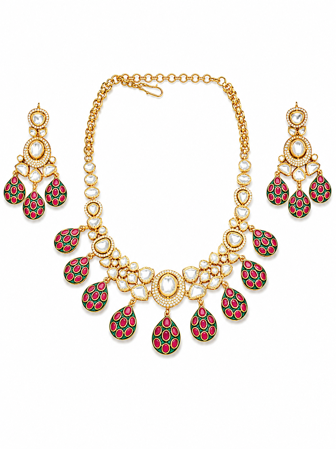 Meenakari Teardrop Statement Necklace Set