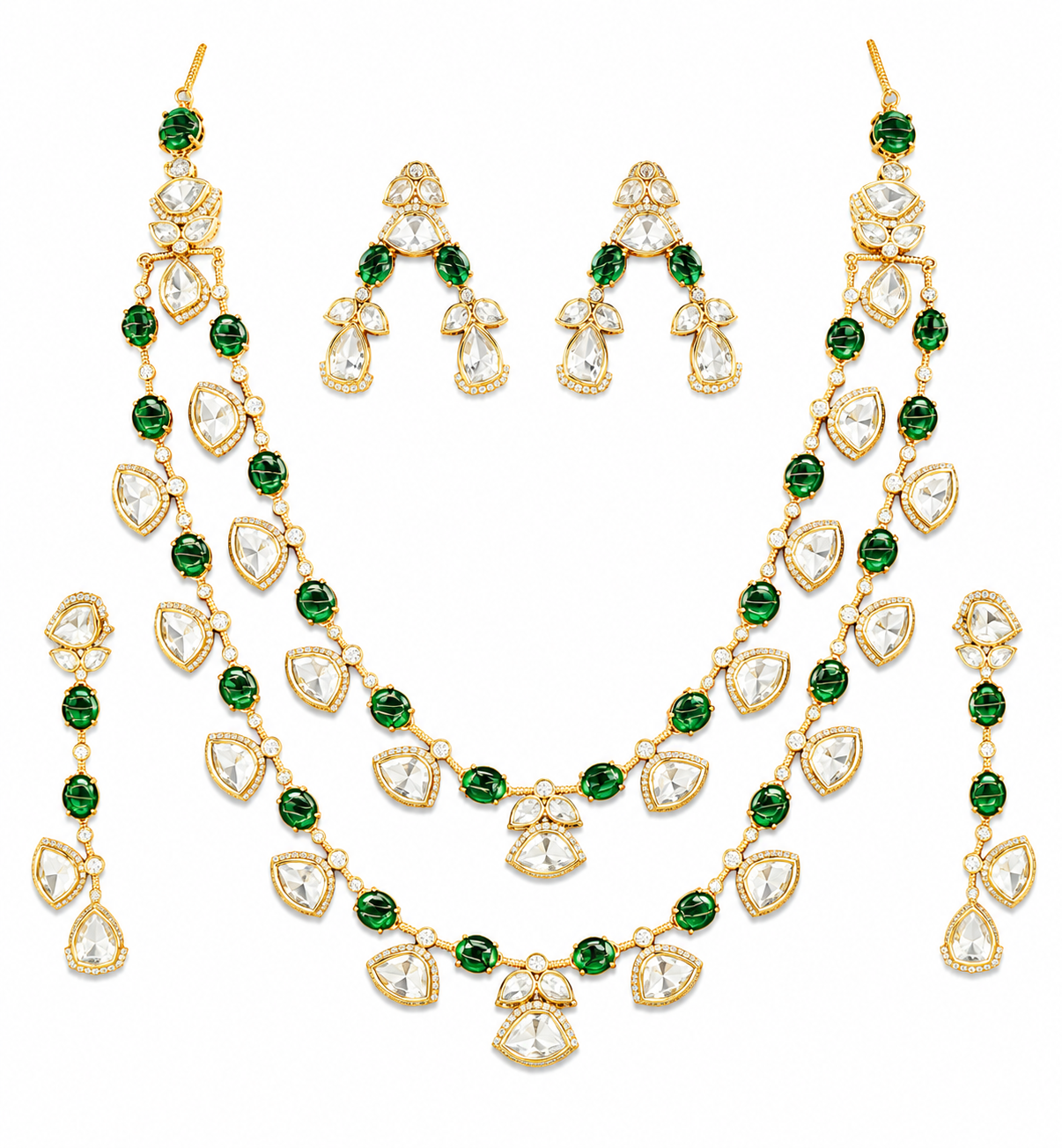Emerald Double Layer Crystal Necklace Set