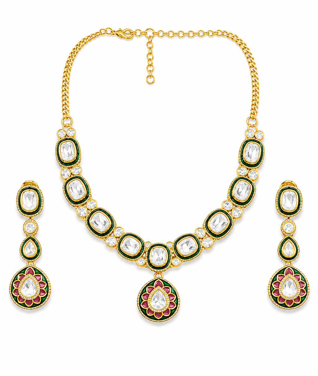 Emerald Floral Pendant Necklace Set