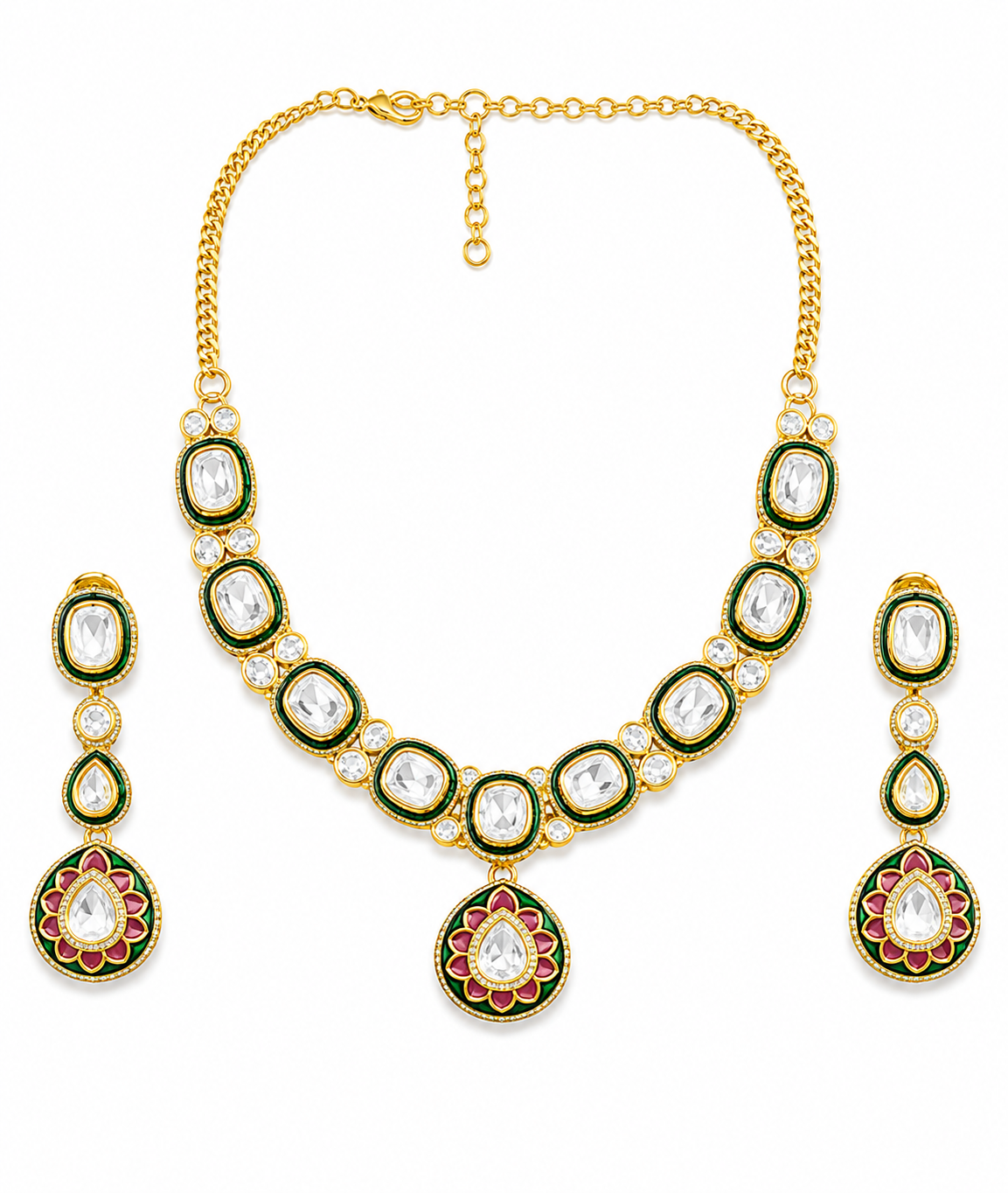 Emerald Floral Pendant Necklace Set
