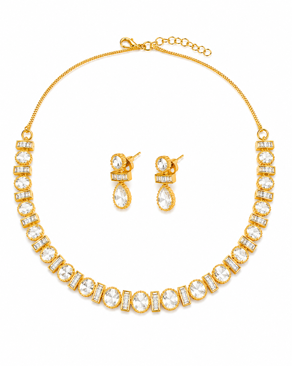 Oval & Baguette Crystal Necklace Set