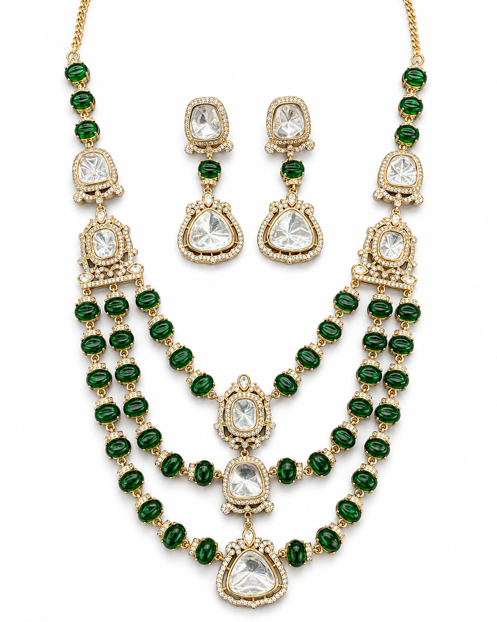 Emerald Triple Layer Statement Necklace Set