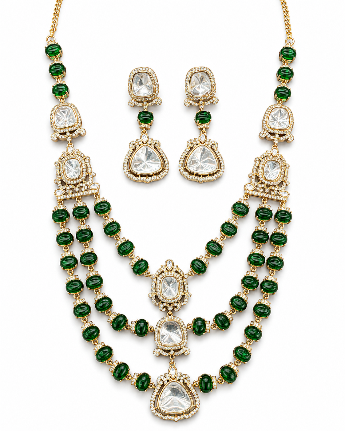 Emerald Triple Layer Statement Necklace Set