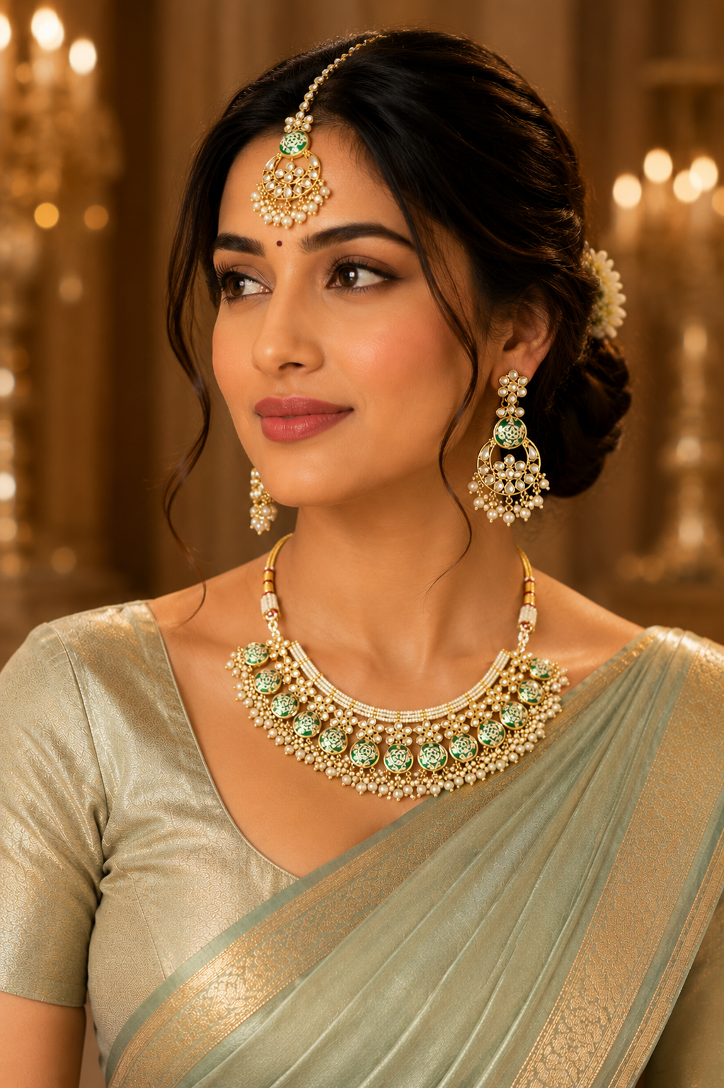Mint Meenakari Pearl Choker Set