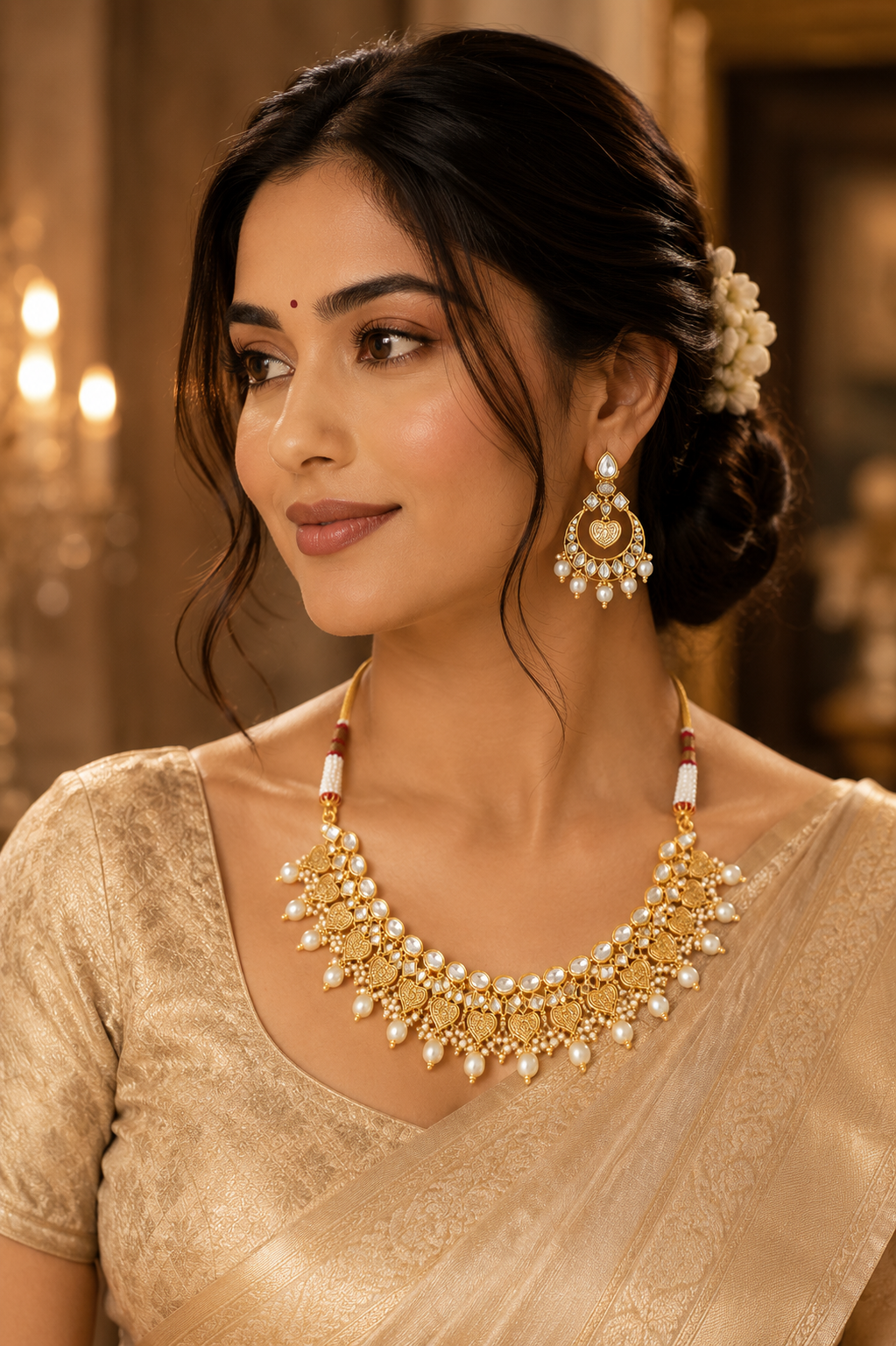 Royal Pearl Heart Charm Necklace Set
