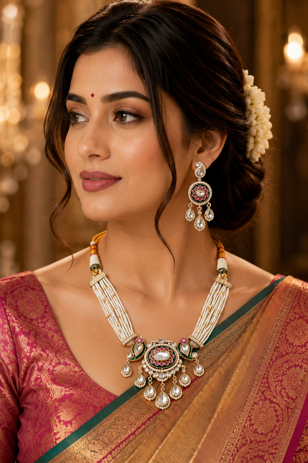 Pearl Strand Polki Pendant Set