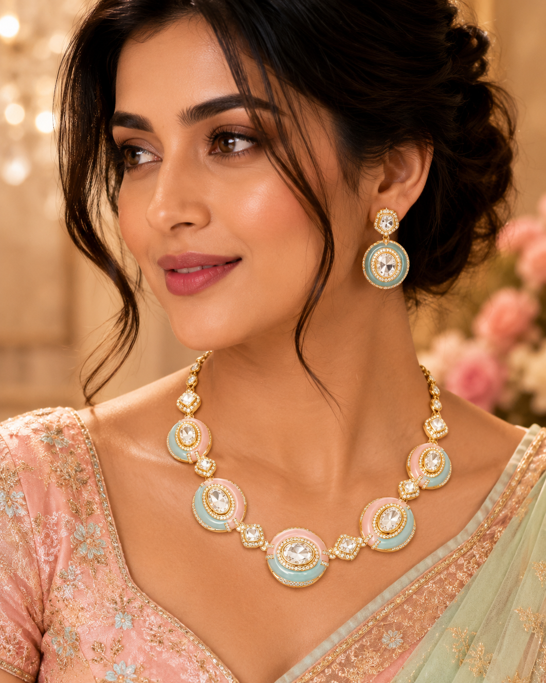 Pastel Enamel Designer Necklace Set