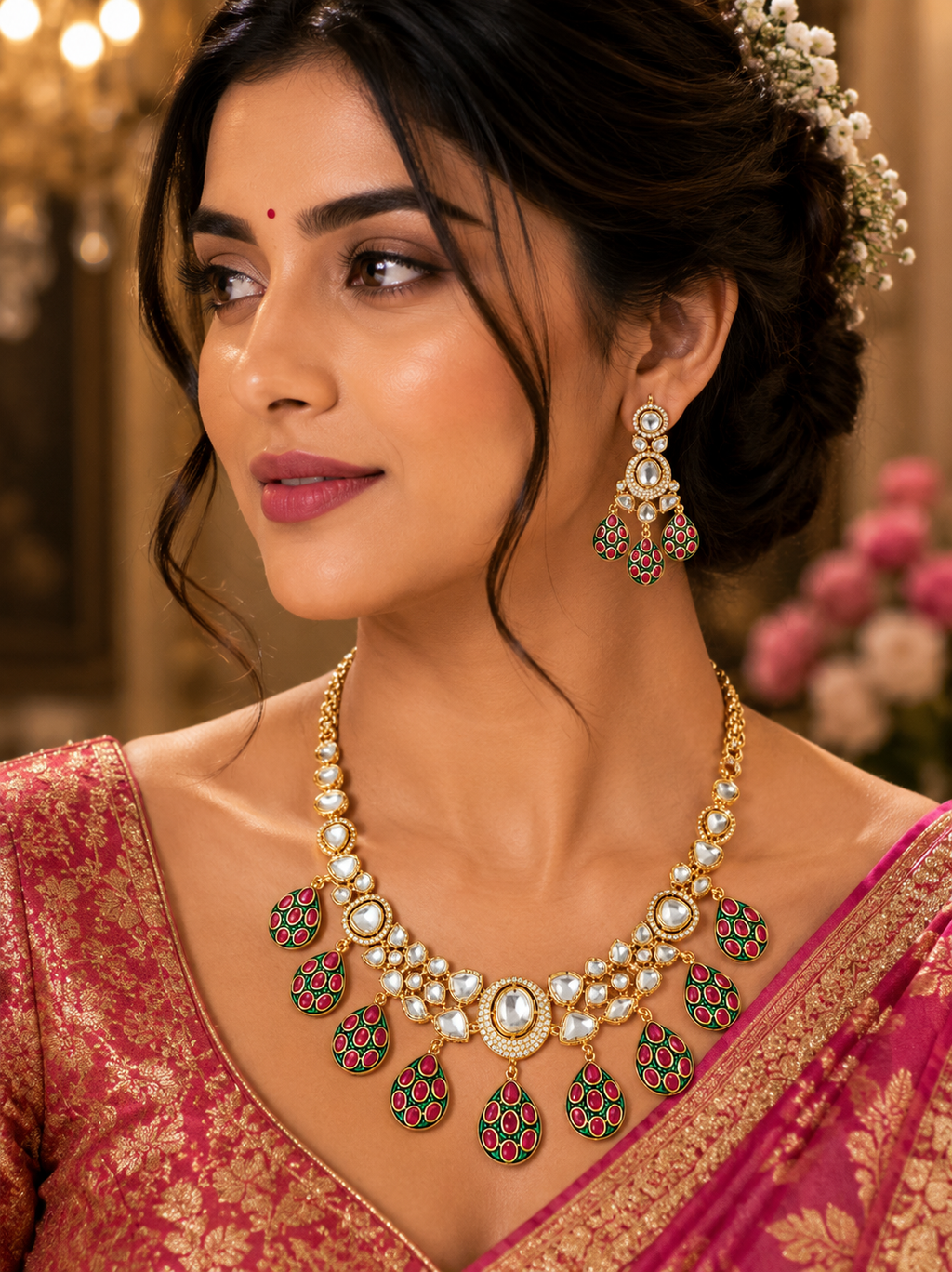 Meenakari Teardrop Statement Necklace Set